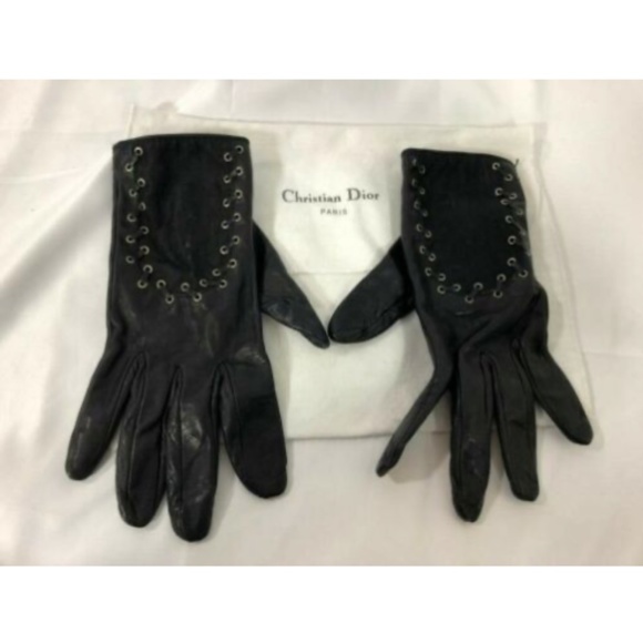 Christian Dior Womens Gloves Black Leather Cotton - Picture 2 of 12